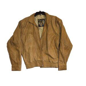 Pierce Arrow Vintage Bomber Jacket Real Leather Large Brown READ